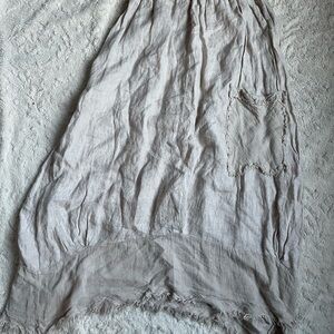 Beige Linen Maxi Skirt with Funky Pocket